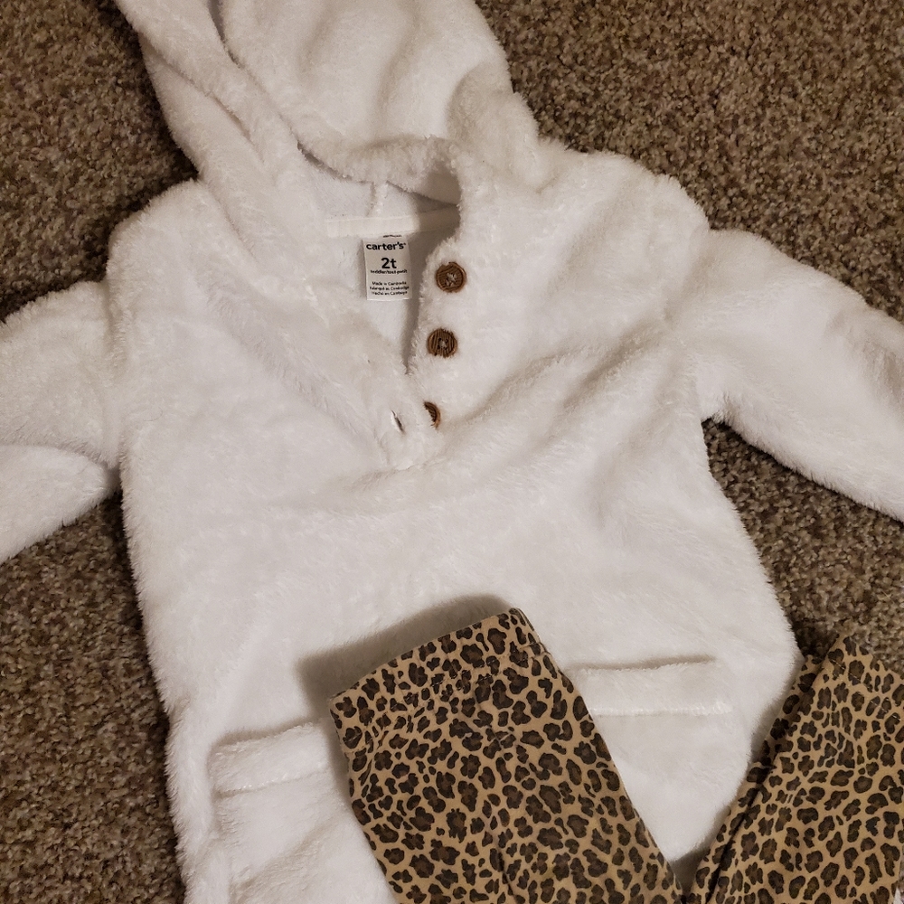 Fuzzy sweater and leopard leggings